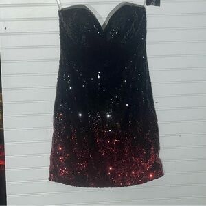 Vintage Clarisse Black/Red Ombre Sequin Strapless Cocktail Prom Dress Size 10